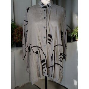 Yasuko Button Front Top Blouse, Small/Medium, Lagenlook Art to Wear Black Gray